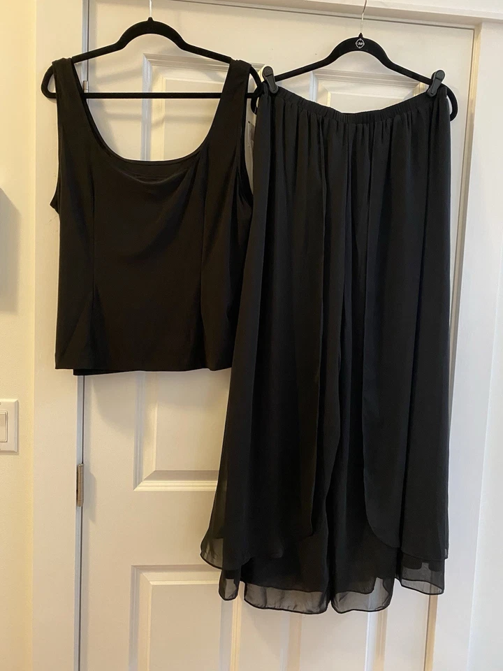 ALEX EVENINGS Womens Black Wide Leg Overlay Chiffon Pants &Sleeveless Top SET 2X - Image 2 of 4
