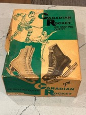 Vintage Canadian Rocket Hockey Ice Skates Mens Size 11 Leather Original Box