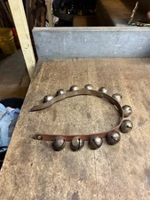 Antique Old Xmas Christmas Holiday Horse Sleigh Bells Leather Strap Hardware USA