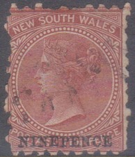 (F377-160) 1871 NSW 9d on 10d brown Surcharge stamp (FJ)