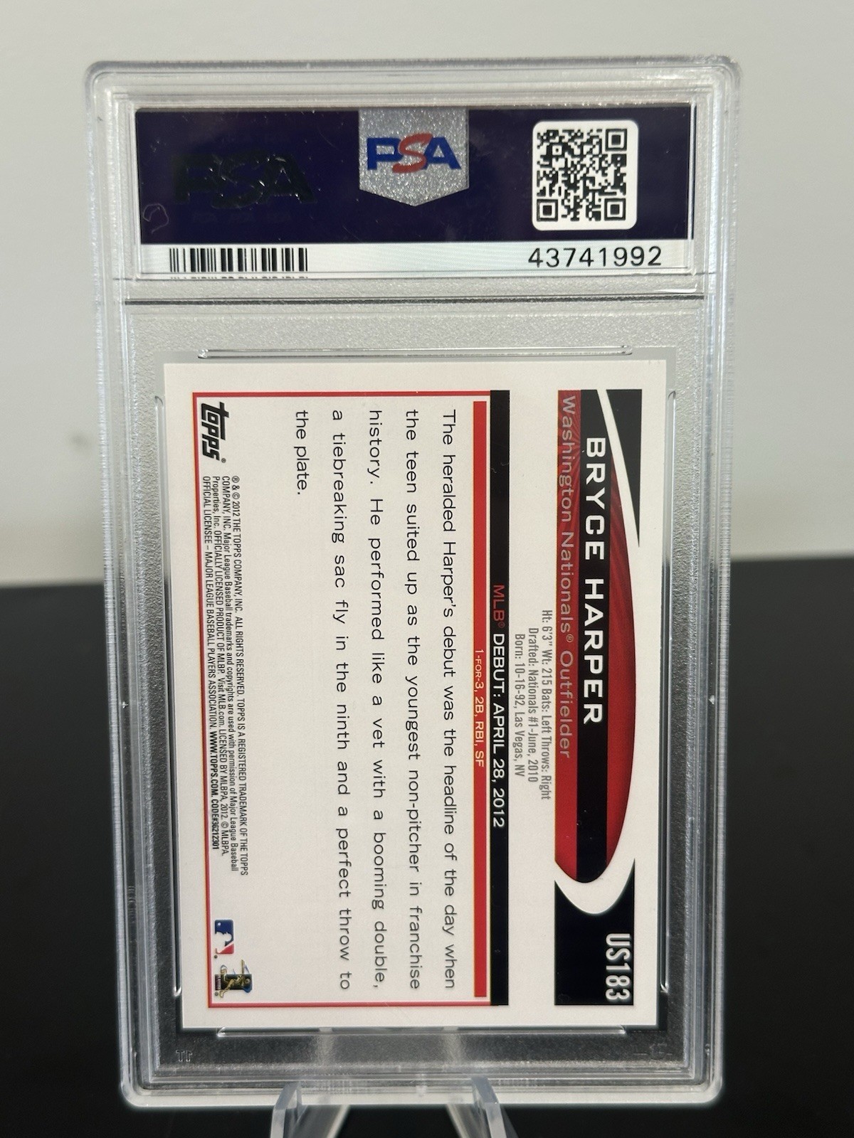 2012 Topps Update Bryce Harper Rookie #US183 PSA 9 view 2