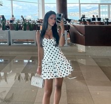 Zara White Polka Dot Mini A-Line Dress Sweetheart Neckline Ruffle Accent S