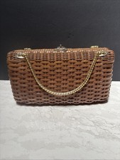 1960s Wicker Handbag Made in Hong Kong Structured Basket Purse Summer Bag A2 