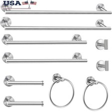 Stainless Steel Bathroom Towel Bar Set 4PC Towel Ring Paper Holder Robe Hook New