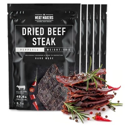 Peppered Beef Jerky Steak 500g  Getrocknetes Rindersteak Proteinreiches Rindf...
