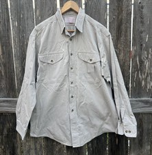 Vintage CC Filson Button Down Shirt Mens L Khaki Safari Outdoor USA Made