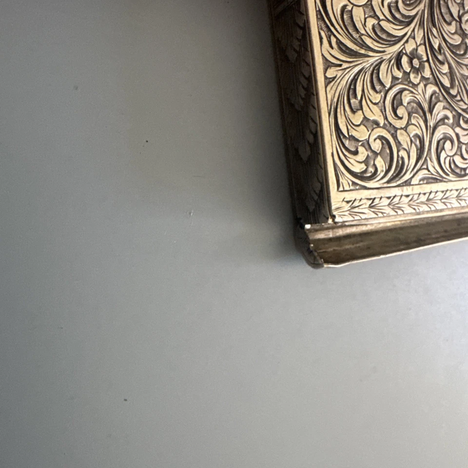 Antigua caja de cigarrillos de plata 800 con espejo - grabado floral ornamentado - Art Deco Foto 4 de 4