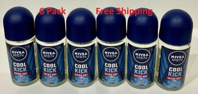 Nivea Men Cool Kick Extra Dry Cool Blue Roll-On Deodorant  50ml (6 Pack)