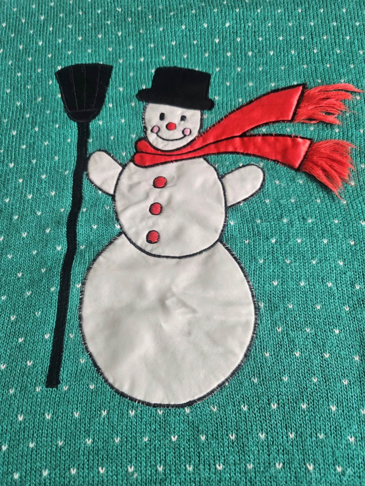 Green Sweater Winter Snowman Wearing Red Scarf Ugly Christmas Women's Size L