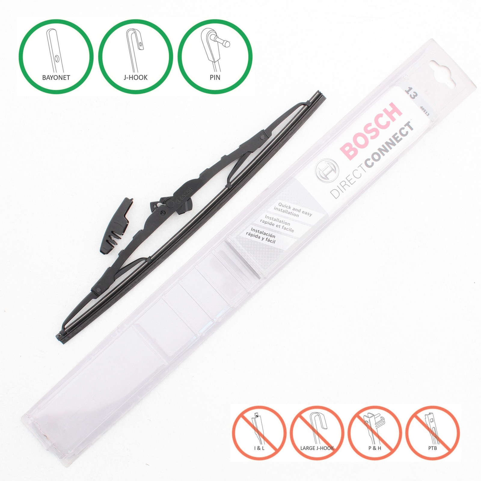 Bosch Automotive 40513 Direct Connect Windshield Wiper Blade 13 Conventional