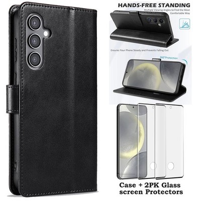 For Samsung Galaxy S24+ Plus S24 Leather Stand Card Case Wallet Screen Protector