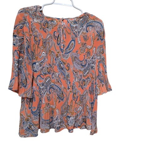 Boden Paisley Pleated Flutter Sleeve Blouse 20/22 Orange Blue - Picture 2 of 7