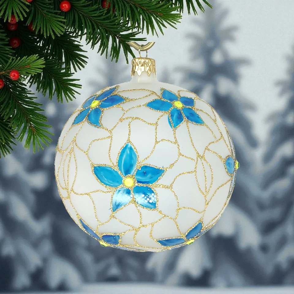 ✨ Adorno de Navidad de vidrio hecho a mano grande de 4" - Paisaje de invierno libre de impuestos ✨ Foto 3 de 4