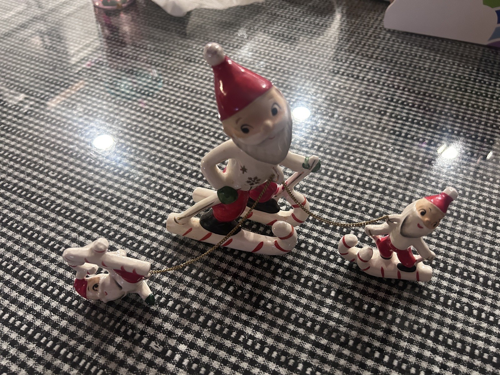 *Rare* Vintage Holt Howard Japan Santa Claus CHAINED SKIING CANDY CANE TRIO