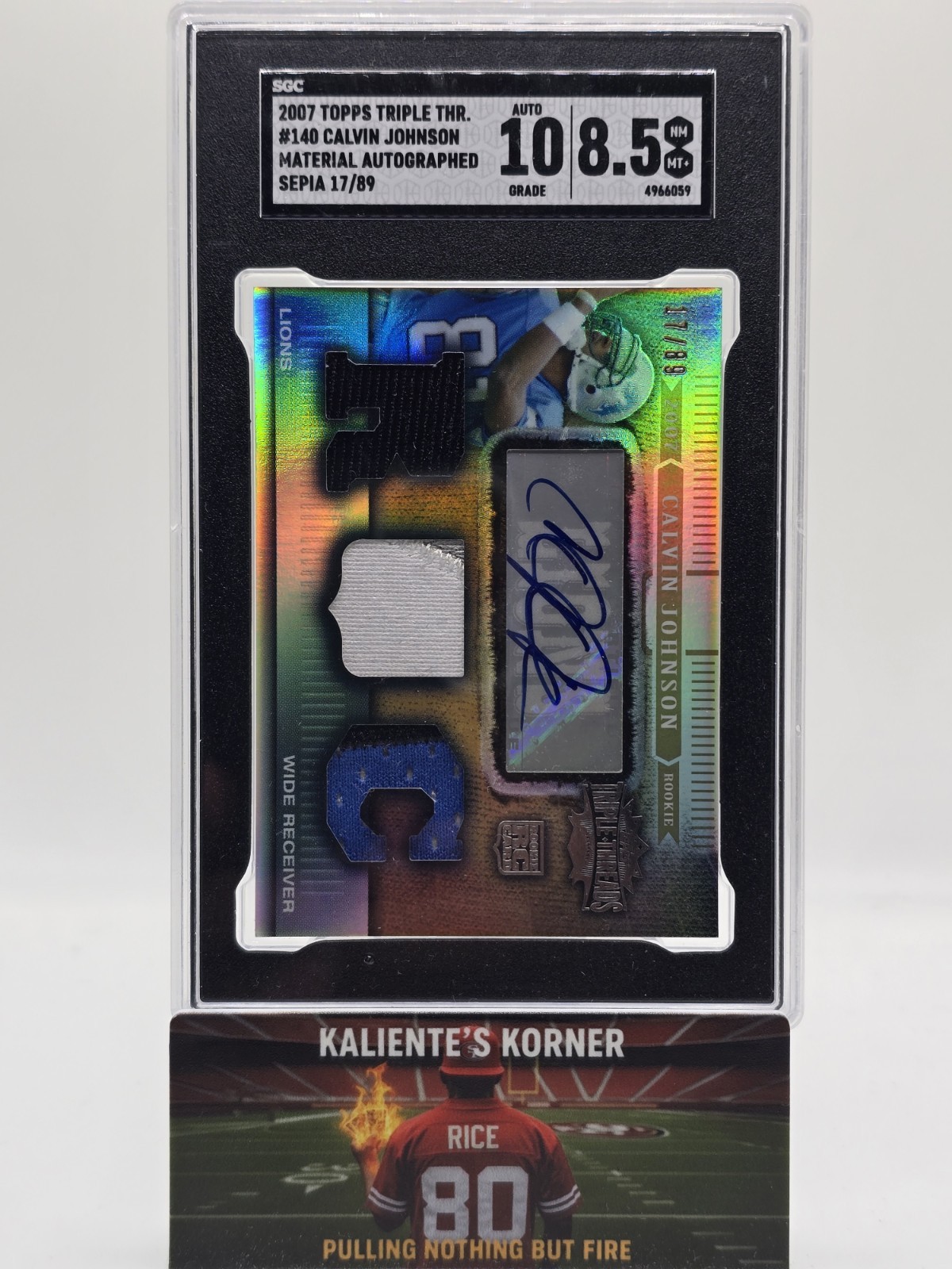 2007 Topps Triple Threads Calvin Johnson RPA Material Auto Sepia /89 Sgc 8.5/10
