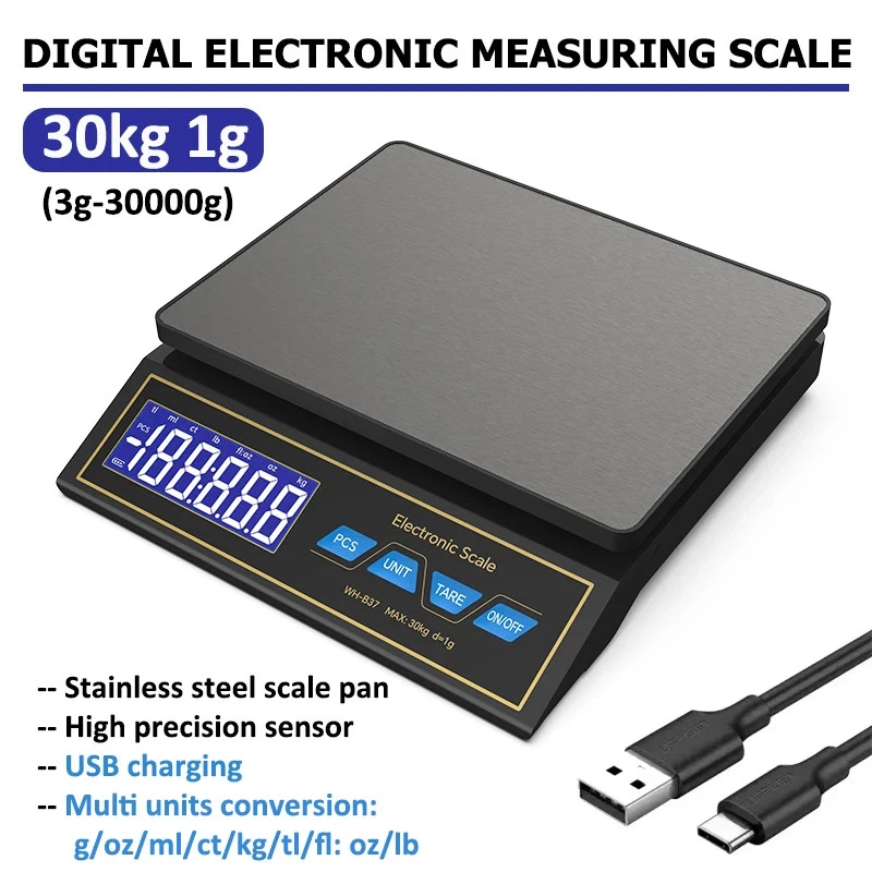 LCD Digital Kitchen Scale 30kg/1g Electronic Scales Food Weighing Baking Tools
Opens in a new window