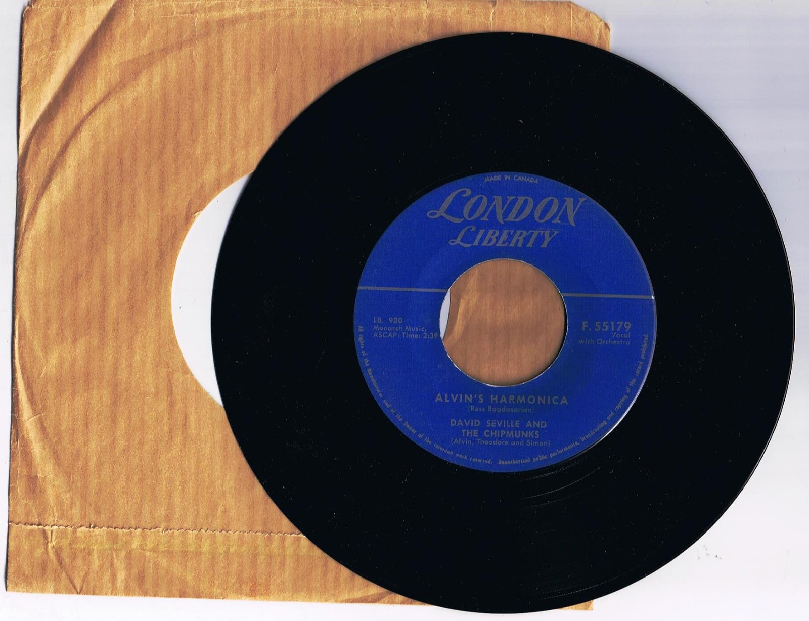 David Seville & The Chipmunks Alvin's Harmonica 45 rpm Record B Mediocre
