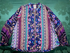 Johnny Was Cruz Tamisha Silk Blouse Top Shirt Floral Geometric Pattern Size XL