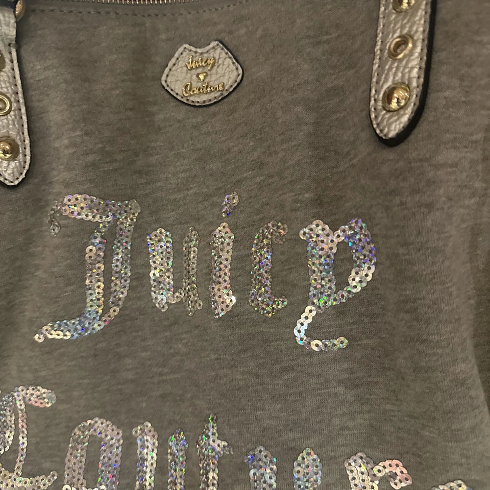 Juicy Couture Vintage Tote Bag Sequin Logo Sweatshirt Leather Gray Silver - Image 2 of 4