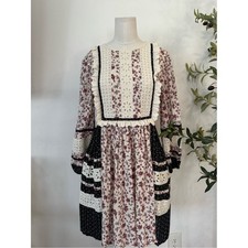 Seen worn keep - Floral Lace Trim Boho Mini Dress XS Cottagecore Prairie