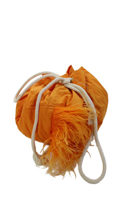 Odeeh Womens Cotton Feather Drawstring Small Circle Handbag Orange
