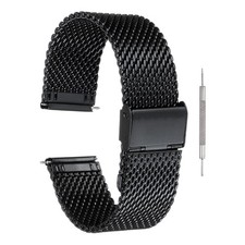 Stainless Steel Mesh Watch Band 22mm Quick Release Watch Adjust Strap, Black