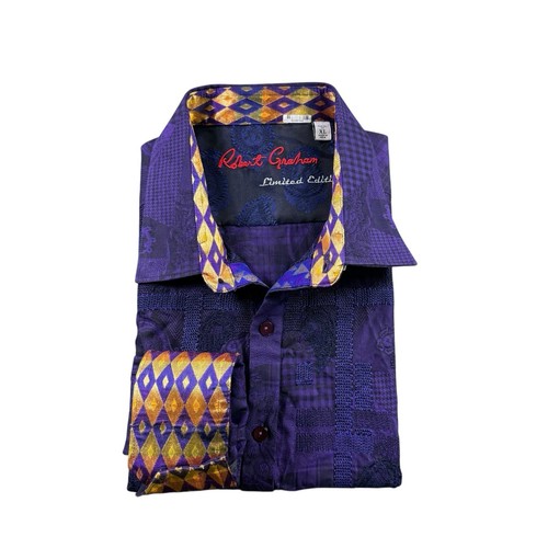 Robert Graham Limited Edition Purple All Over Embroidered Button Front Size 2XL