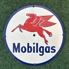 Vintage! Mobil Gas Porcelain Sign 11 1/4" Pegasus Oil Authentic Free Shipping