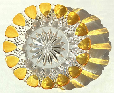 Vintage Art Déco Crystal Plate Val Saint Lambert 1930s Clear and Gold Glass