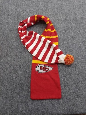 Kansas City Chiefs Scarf Long Striped Pom Pom Ball Logo Knit 59'' Red Yellow