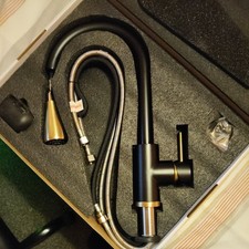 black/gold kitchen sink tap with pull down sprayer and all fittings