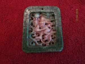 1 Fantastic Green / White Jadeite [S.G.=3.17] Monkey Amulet, 159 grams