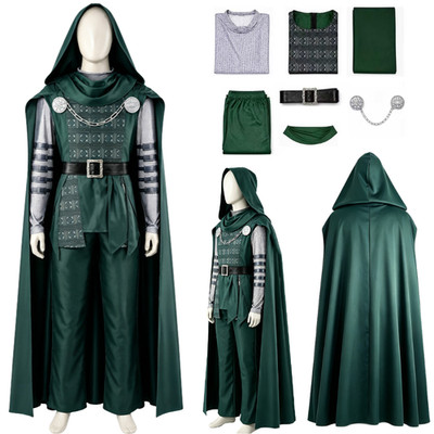 Dr.Doom Cosplay Costume Avengers 5 Superhero Green uniform cloak Men's fullset