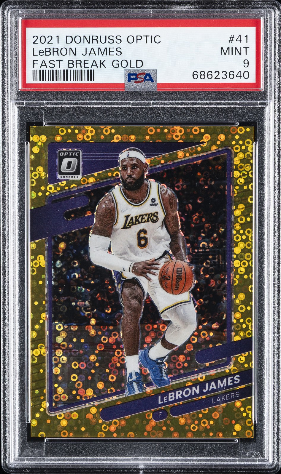 2021 PANINI DONRUSS OPTIC FAST BREAK GOLD #41 LEBRON JAMES 10/10 PSA 9