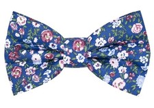 JMEETY Cotton Floral Bow Ties for Men Pre-Tied Mens Bowtie Navy Blue Red