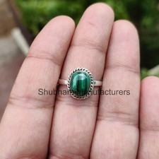 Natural Malachite Stone Ring Sterling 925 Silver Handmade Rope Bezel Ring Women