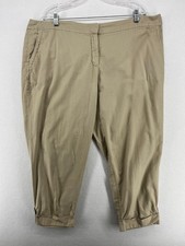 EILEEN FISHER Pants XL Organic Cotton Basketweave Tapered Cropped Cuff Beige