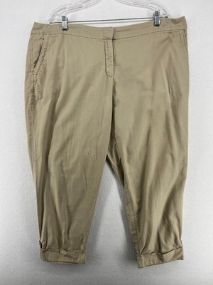 EILEEN FISHER Pants XL Organic Cotton Basketweave Tapered Cropped Cuff Beige