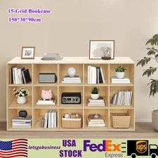 3 Tiers 15-Compartment Bookcase  Large Capacity 15 Cubes Storage Display Shelf