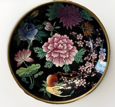 Chinese Hand painted Porcelain Brass Encased Mid Century Wall Art 6 