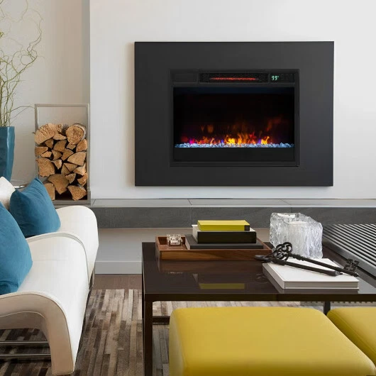 23 Inch 1500W Recessed Electric Fireplace Insert with Remote Control-Black - Col - Image 2 of 4