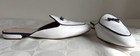 J. Crew White Leather Piped Navy Leather Loafer Mules Slip On Flats H8158 sz 9 — photo 1