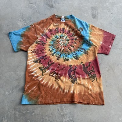 Vintage 90s Liquid Blue Tie Dye Kokopelli Southwestern Shirt Size Large USA VTG