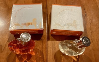 HERMES PARIS TWO (2)MINI BOTTLES OF PARFUM SPLASH .25 FL OZ NIB DES MERVEILLES