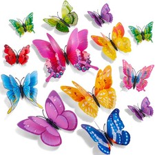 SAOROPEB 3D Butterfly Wall Decor, 24 Pcs Double Layer Colorful