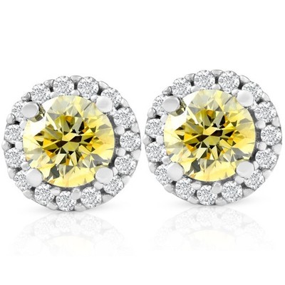 VS 1/2 kt Halo ausgefallene kanariengelbe im Labor gezüchtete Diamant Ohrstecker Weißgold Ohrringe