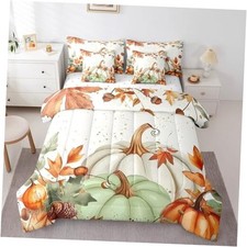 7Pcs Fall Pumpkin Comforter Sets Size, Autumn Harvest Full White Green Yellow