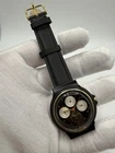 Vintage Timex Moon Phase Quartz Watch Triple Calendar Black Gold New Strap