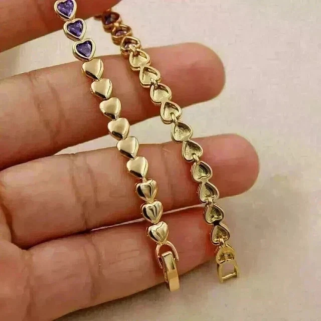 5 克拉心形切割实验室紫水晶女式网球手链 14K 镀金 — 第 3/4 张图片