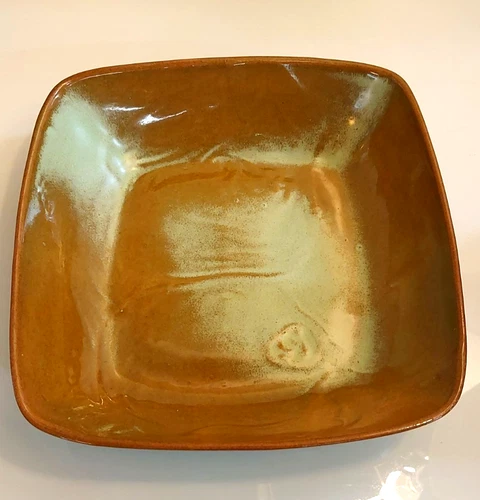VTG Frankoma Pottery Plainsman Prairie Green Square Serving Bowl #5NS EUC 1970s